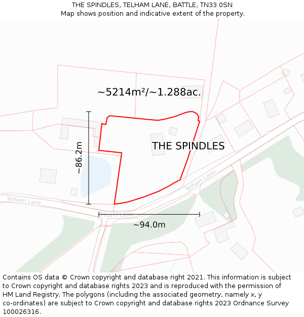 THE SPINDLES, TELHAM LANE, BATTLE, TN33 0SN: Plot and title map