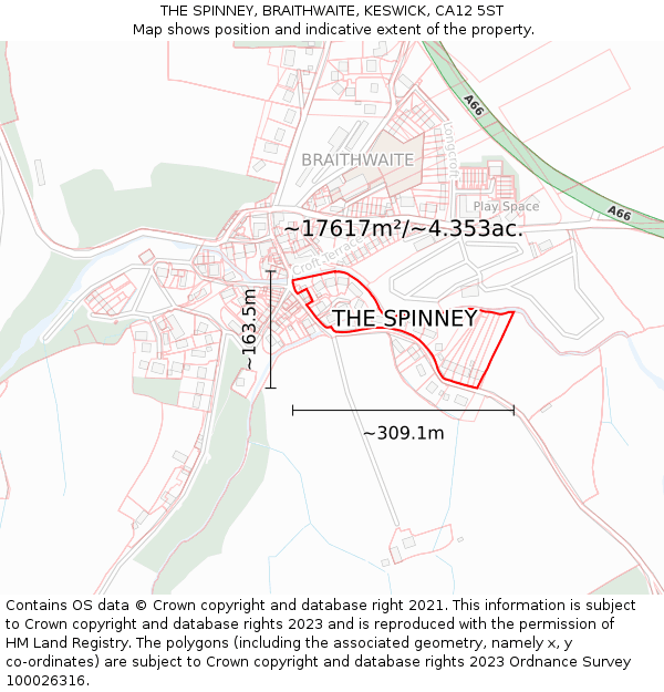 THE SPINNEY, BRAITHWAITE, KESWICK, CA12 5ST: Plot and title map