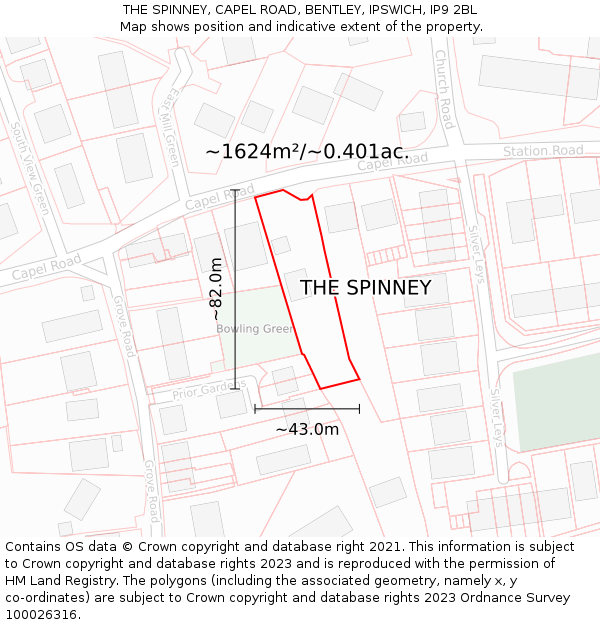 THE SPINNEY, CAPEL ROAD, BENTLEY, IPSWICH, IP9 2BL: Plot and title map