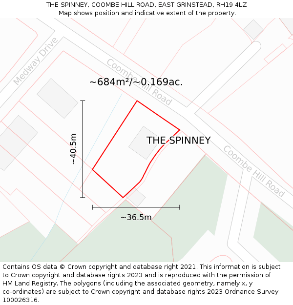 THE SPINNEY, COOMBE HILL ROAD, EAST GRINSTEAD, RH19 4LZ: Plot and title map