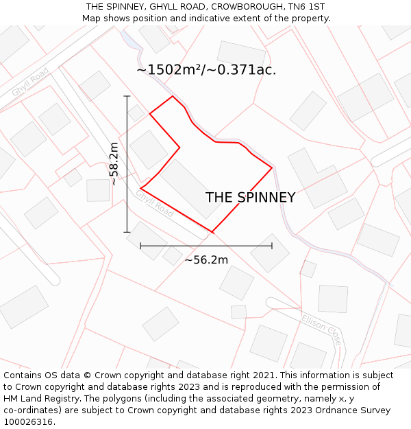 THE SPINNEY, GHYLL ROAD, CROWBOROUGH, TN6 1ST: Plot and title map