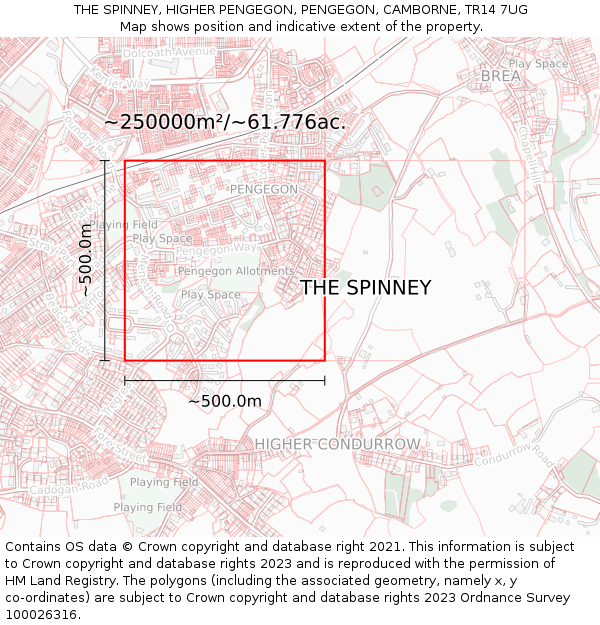 THE SPINNEY, HIGHER PENGEGON, PENGEGON, CAMBORNE, TR14 7UG: Plot and title map