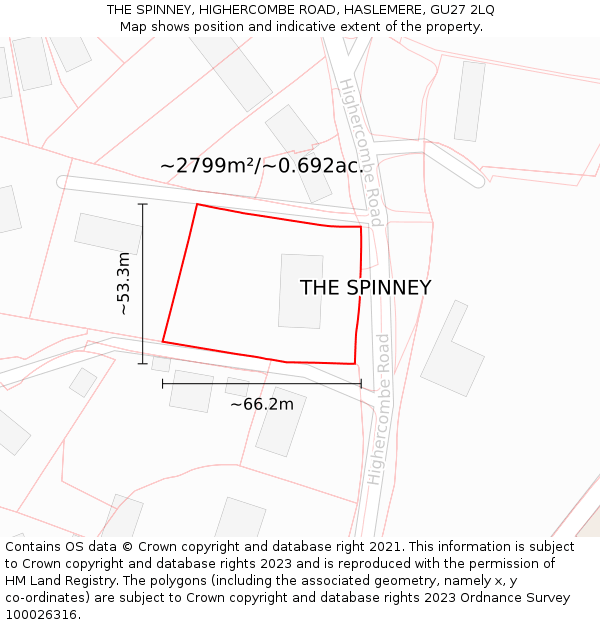 THE SPINNEY, HIGHERCOMBE ROAD, HASLEMERE, GU27 2LQ: Plot and title map
