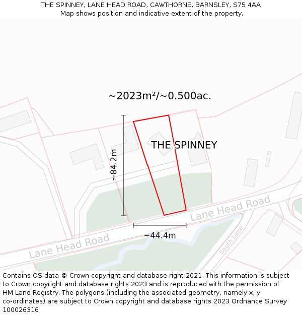 THE SPINNEY, LANE HEAD ROAD, CAWTHORNE, BARNSLEY, S75 4AA: Plot and title map