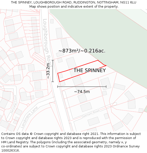 THE SPINNEY, LOUGHBOROUGH ROAD, RUDDINGTON, NOTTINGHAM, NG11 6LU: Plot and title map