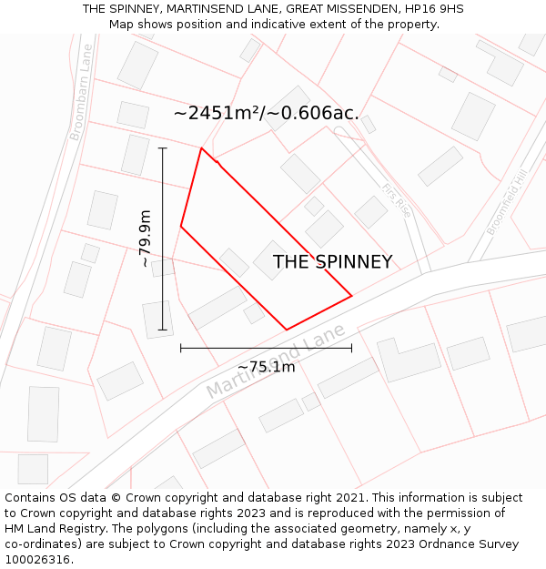 THE SPINNEY, MARTINSEND LANE, GREAT MISSENDEN, HP16 9HS: Plot and title map