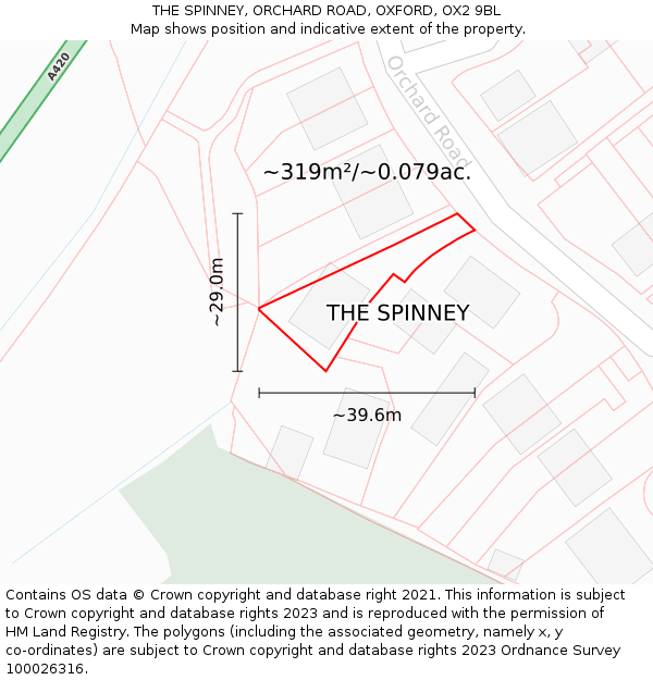 THE SPINNEY, ORCHARD ROAD, OXFORD, OX2 9BL: Plot and title map