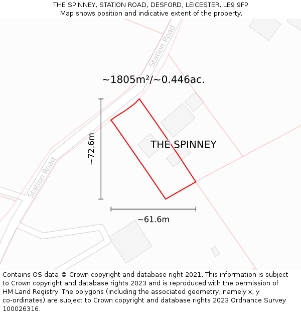 THE SPINNEY, STATION ROAD, DESFORD, LEICESTER, LE9 9FP: Plot and title map