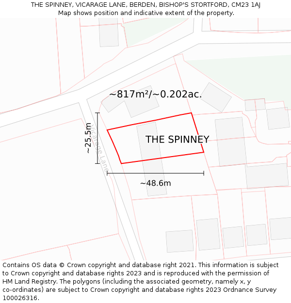 THE SPINNEY, VICARAGE LANE, BERDEN, BISHOP'S STORTFORD, CM23 1AJ: Plot and title map