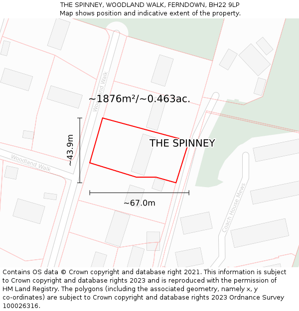 THE SPINNEY, WOODLAND WALK, FERNDOWN, BH22 9LP: Plot and title map