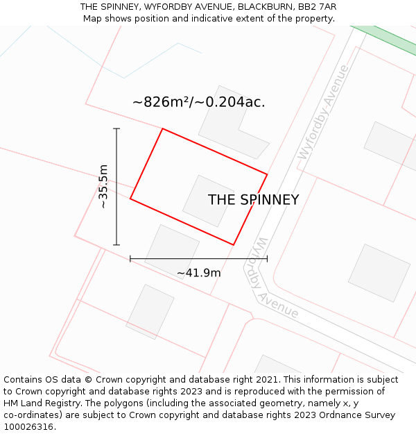 THE SPINNEY, WYFORDBY AVENUE, BLACKBURN, BB2 7AR: Plot and title map