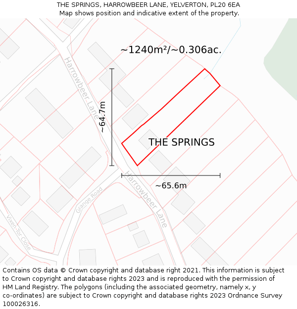 THE SPRINGS, HARROWBEER LANE, YELVERTON, PL20 6EA: Plot and title map