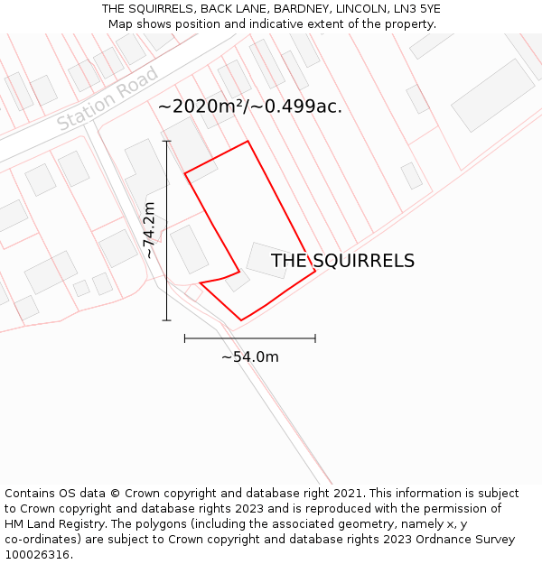 THE SQUIRRELS, BACK LANE, BARDNEY, LINCOLN, LN3 5YE: Plot and title map