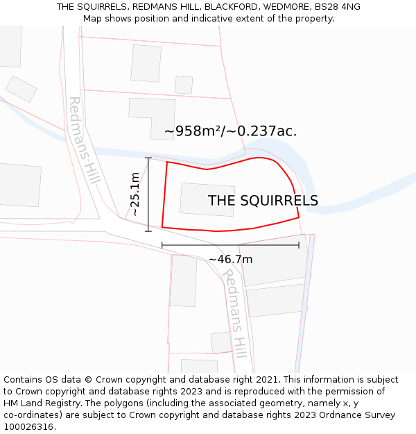 THE SQUIRRELS, REDMANS HILL, BLACKFORD, WEDMORE, BS28 4NG: Plot and title map