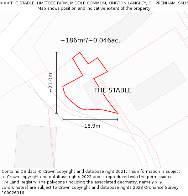 THE STABLE, LIMETREE FARM, MIDDLE COMMON, KINGTON LANGLEY, CHIPPENHAM, SN15 5NW: Plot and title map