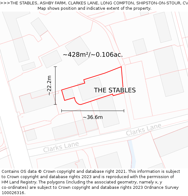 THE STABLES, ASHBY FARM, CLARKES LANE, LONG COMPTON, SHIPSTON-ON-STOUR, CV36 5LB: Plot and title map
