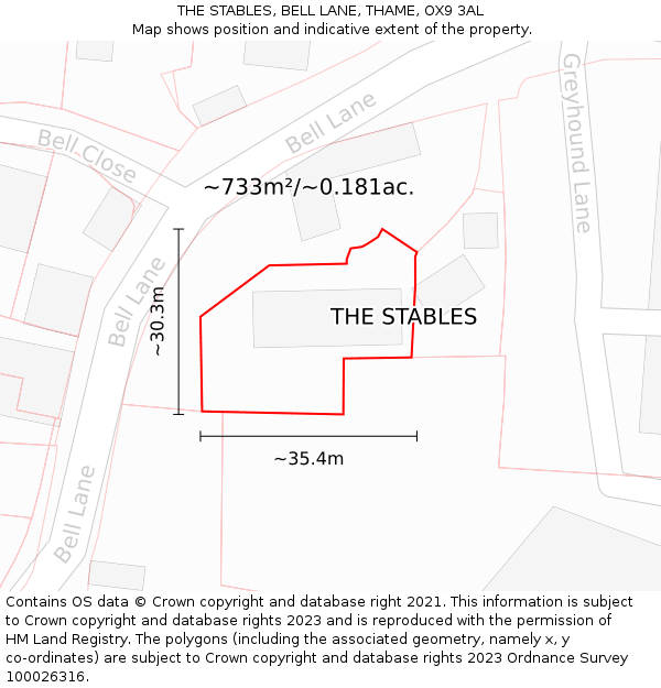 THE STABLES, BELL LANE, THAME, OX9 3AL: Plot and title map