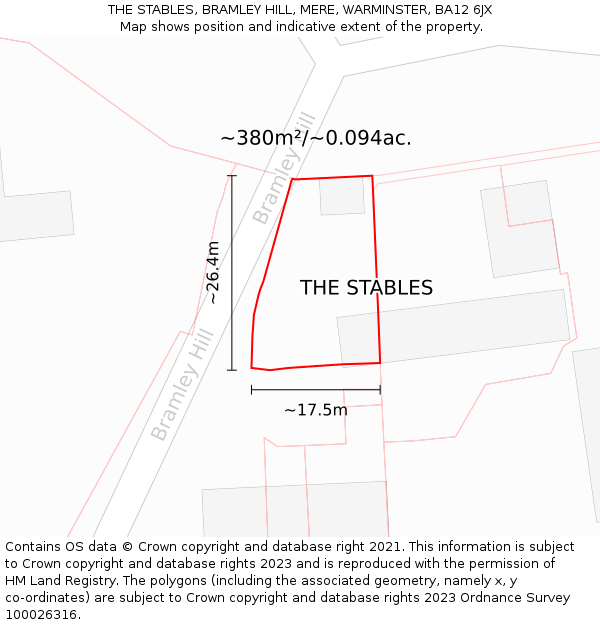 THE STABLES, BRAMLEY HILL, MERE, WARMINSTER, BA12 6JX: Plot and title map