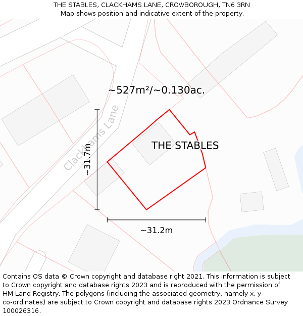 THE STABLES, CLACKHAMS LANE, CROWBOROUGH, TN6 3RN: Plot and title map