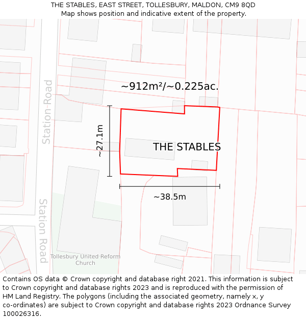 THE STABLES, EAST STREET, TOLLESBURY, MALDON, CM9 8QD: Plot and title map