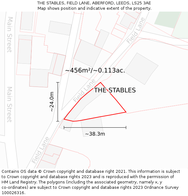 THE STABLES, FIELD LANE, ABERFORD, LEEDS, LS25 3AE: Plot and title map