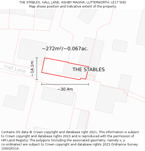 THE STABLES, HALL LANE, ASHBY MAGNA, LUTTERWORTH, LE17 5ND: Plot and title map