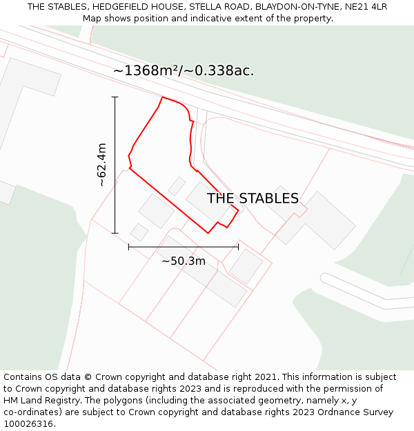 THE STABLES, HEDGEFIELD HOUSE, STELLA ROAD, BLAYDON-ON-TYNE, NE21 4LR: Plot and title map