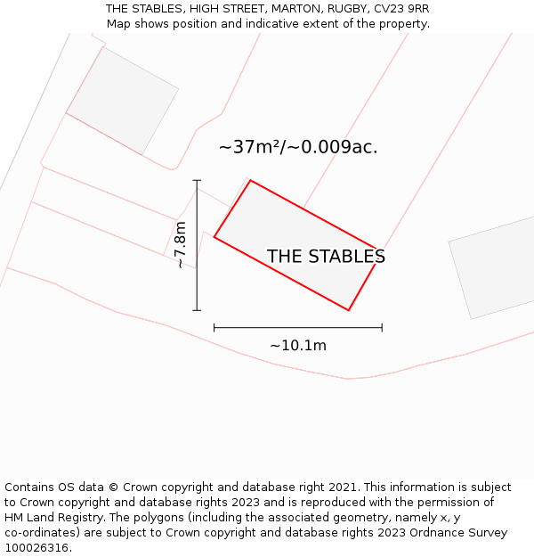 THE STABLES, HIGH STREET, MARTON, RUGBY, CV23 9RR: Plot and title map