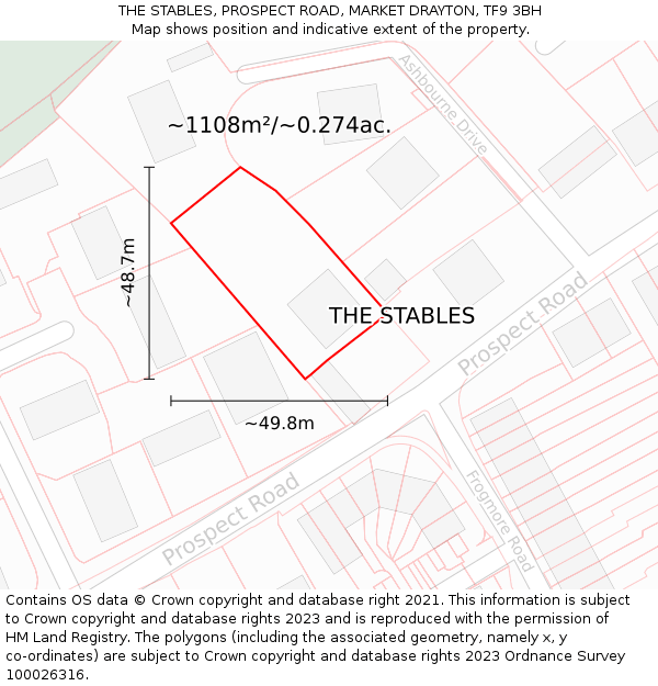 THE STABLES, PROSPECT ROAD, MARKET DRAYTON, TF9 3BH: Plot and title map