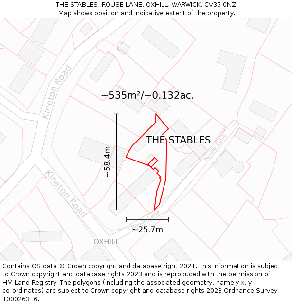 THE STABLES, ROUSE LANE, OXHILL, WARWICK, CV35 0NZ: Plot and title map