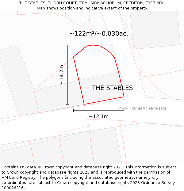 THE STABLES, THORN COURT, ZEAL MONACHORUM, CREDITON, EX17 6DH: Plot and title map