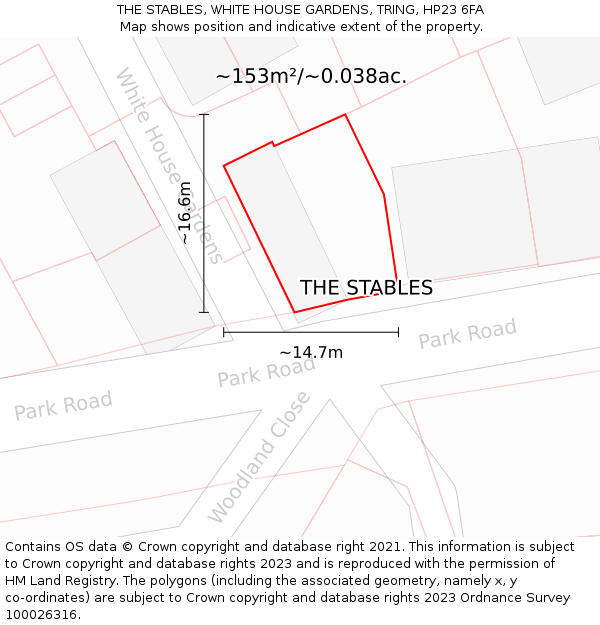 THE STABLES, WHITE HOUSE GARDENS, TRING, HP23 6FA: Plot and title map