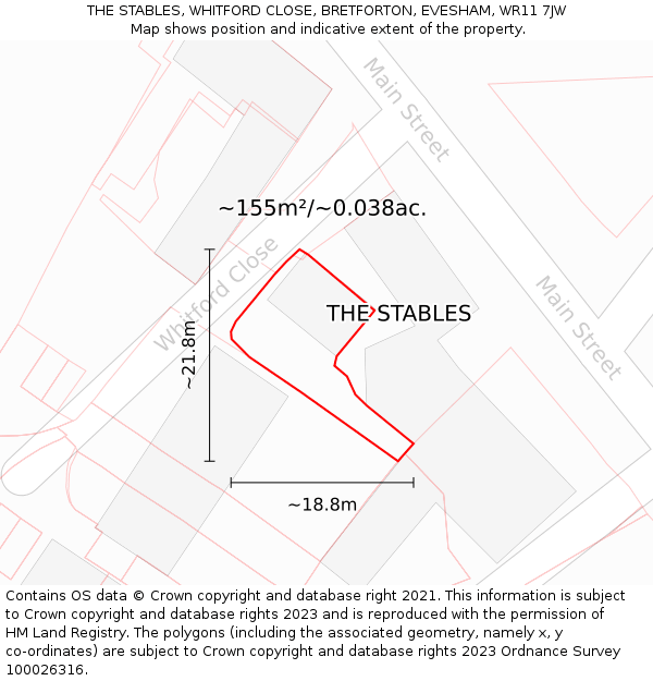 THE STABLES, WHITFORD CLOSE, BRETFORTON, EVESHAM, WR11 7JW: Plot and title map