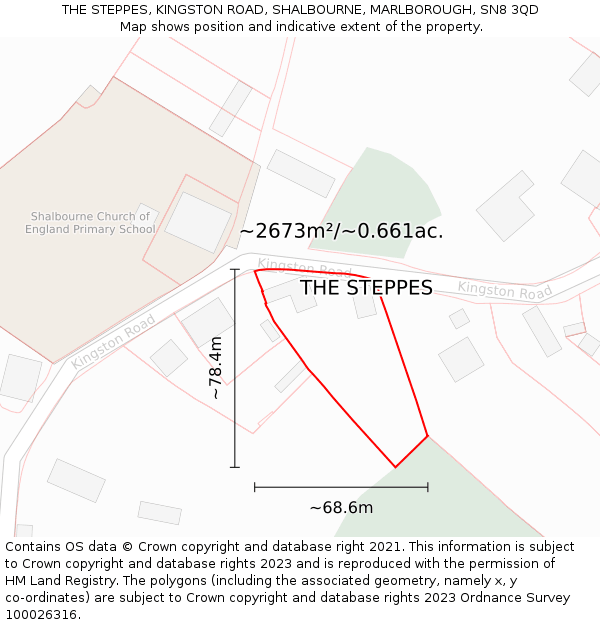 THE STEPPES, KINGSTON ROAD, SHALBOURNE, MARLBOROUGH, SN8 3QD: Plot and title map