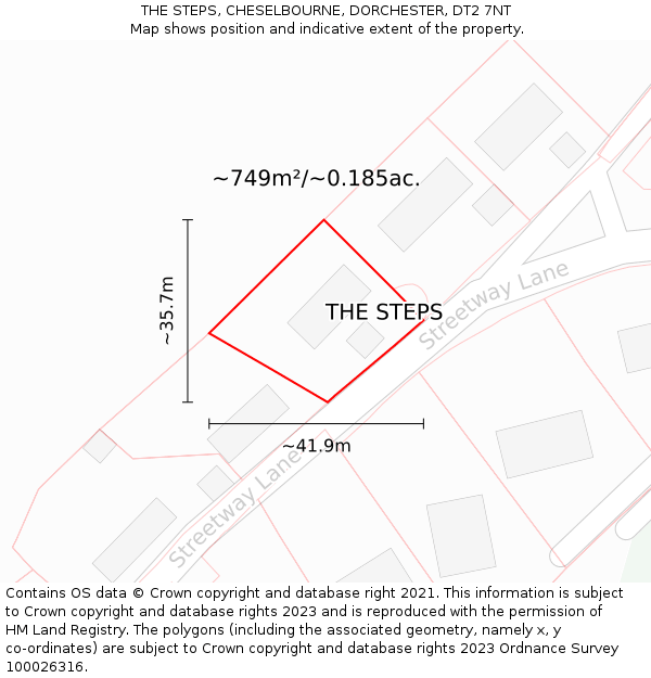 THE STEPS, CHESELBOURNE, DORCHESTER, DT2 7NT: Plot and title map