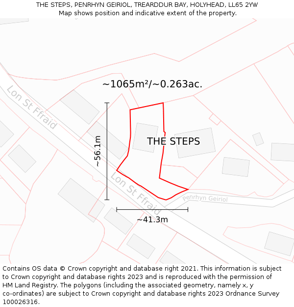 THE STEPS, PENRHYN GEIRIOL, TREARDDUR BAY, HOLYHEAD, LL65 2YW: Plot and title map