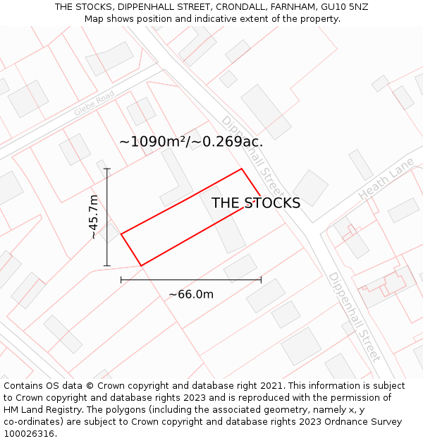 THE STOCKS, DIPPENHALL STREET, CRONDALL, FARNHAM, GU10 5NZ: Plot and title map