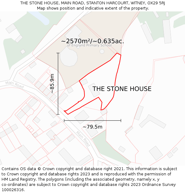 THE STONE HOUSE, MAIN ROAD, STANTON HARCOURT, WITNEY, OX29 5RJ: Plot and title map