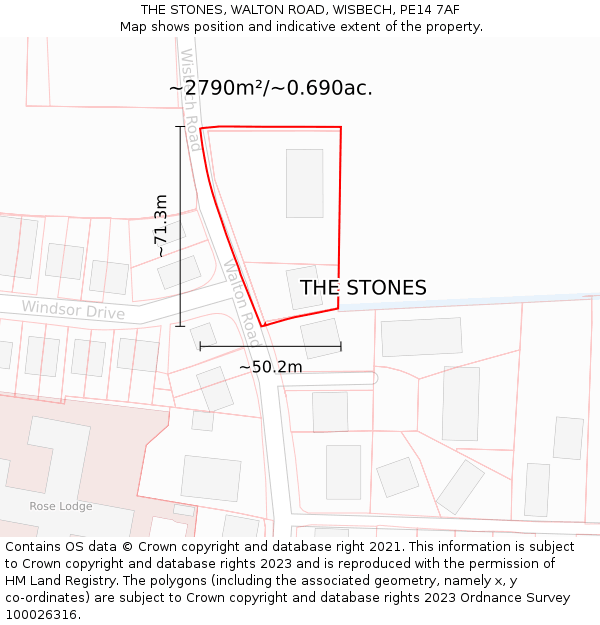 THE STONES, WALTON ROAD, WISBECH, PE14 7AF: Plot and title map