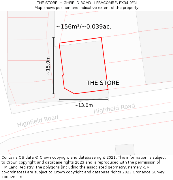 THE STORE, HIGHFIELD ROAD, ILFRACOMBE, EX34 9FN: Plot and title map