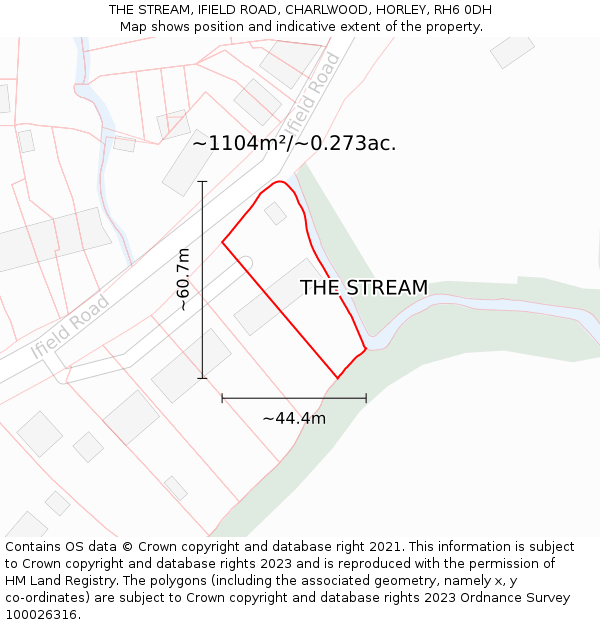 THE STREAM, IFIELD ROAD, CHARLWOOD, HORLEY, RH6 0DH: Plot and title map