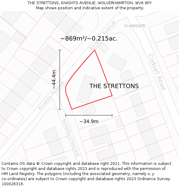 THE STRETTONS, KNIGHTS AVENUE, WOLVERHAMPTON, WV6 9PY: Plot and title map