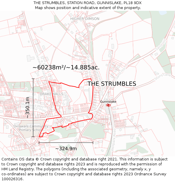 THE STRUMBLES, STATION ROAD, GUNNISLAKE, PL18 9DX: Plot and title map