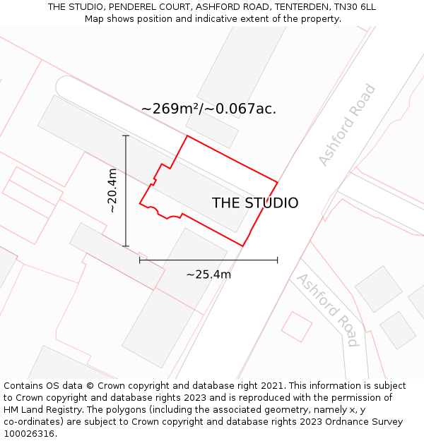 THE STUDIO, PENDEREL COURT, ASHFORD ROAD, TENTERDEN, TN30 6LL: Plot and title map