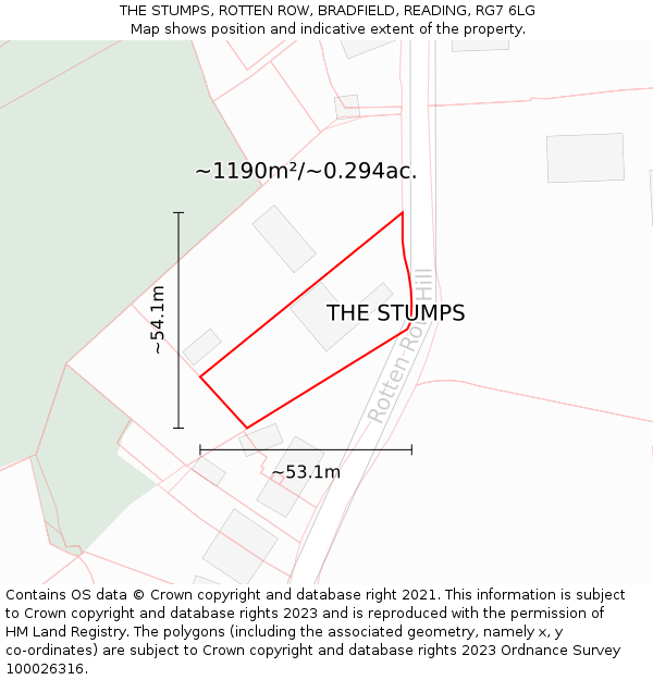 THE STUMPS, ROTTEN ROW, BRADFIELD, READING, RG7 6LG: Plot and title map