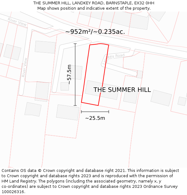 THE SUMMER HILL, LANDKEY ROAD, BARNSTAPLE, EX32 0HH: Plot and title map