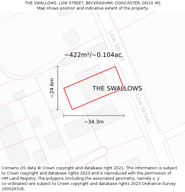 THE SWALLOWS, LOW STREET, BECKINGHAM, DONCASTER, DN10 4PJ: Plot and title map