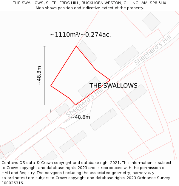 THE SWALLOWS, SHEPHERDS HILL, BUCKHORN WESTON, GILLINGHAM, SP8 5HX: Plot and title map