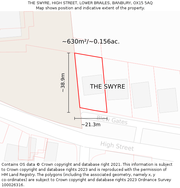 THE SWYRE, HIGH STREET, LOWER BRAILES, BANBURY, OX15 5AQ: Plot and title map