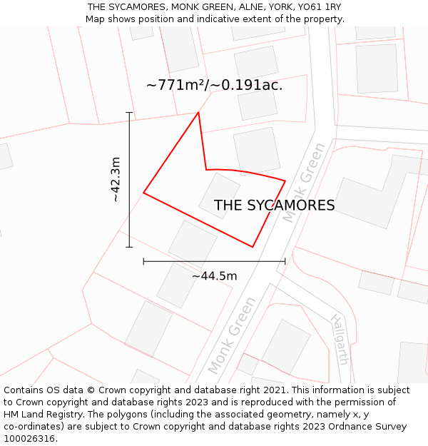 THE SYCAMORES, MONK GREEN, ALNE, YORK, YO61 1RY: Plot and title map